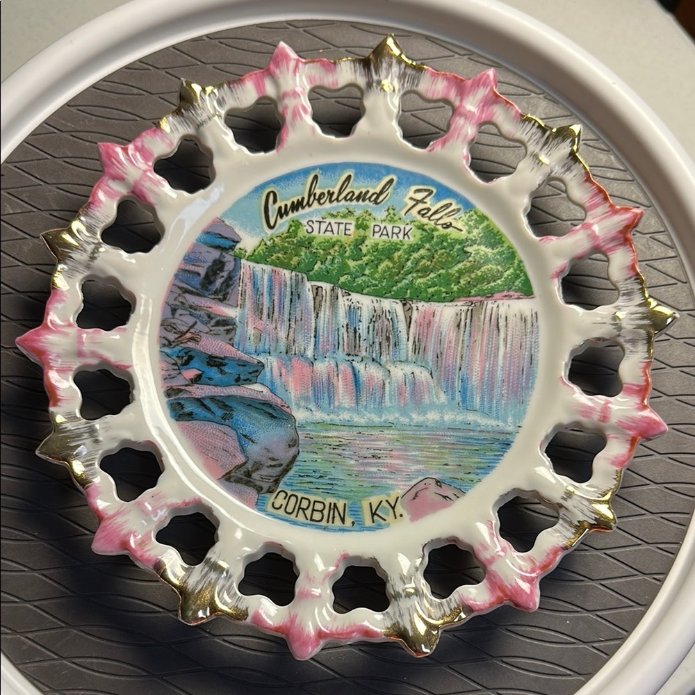 Cumberland Falls Decorative Plate - Pink and Gold